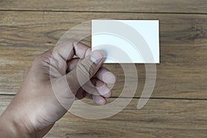 Hand hold blank white card mockup Business branding.