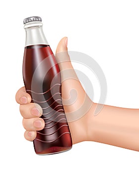 Hand hold bottle of cola on white background