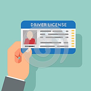 Hand hold car driver license identification photo flat design vector illustration