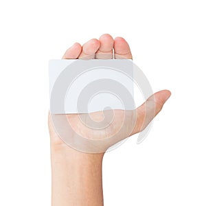 Hand hold card isolated clipping path inside