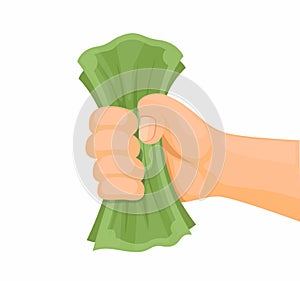 Hand hold cash money transaction symbol cartoon illustration vector