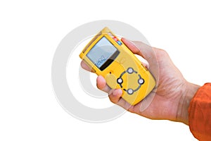 Hand hold gas detector for check gas leak isolate on white