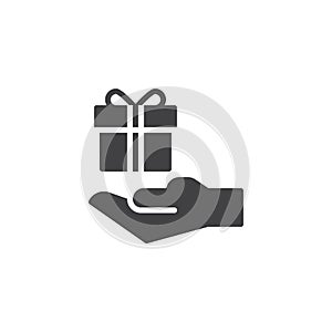 Hand hold gift box vector icon