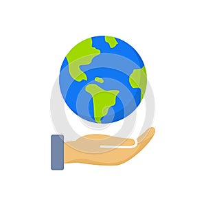 Hand hold globe earth icon. Hand hold planet save environment icon logo vector protect eco
