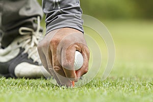 Hand hold golf ball with tee