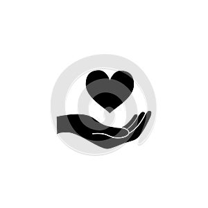 Hand hold a heart, healthcare concept black icon on white