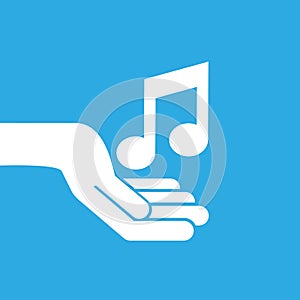 hand hold icon smartphone and music note design flat isolated