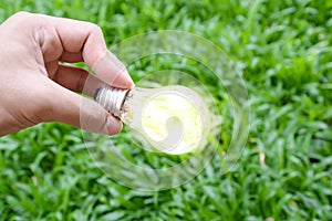 Hand hold incandescent bulb with lighting photo