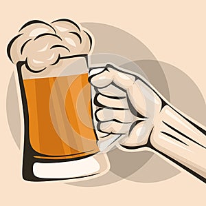 Hand hold a mug of beer