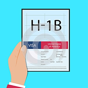 Hand hold passport with Visa H1B