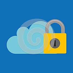 Hand hold protected concept padlock cloud technology