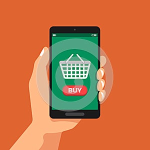 Hand hold smartphone shopping online