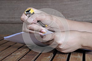 Stapler for binding sheets of paper.