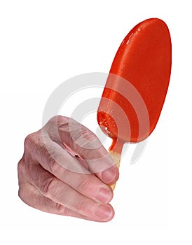 Hand hold a strawberry popcicle ice cream