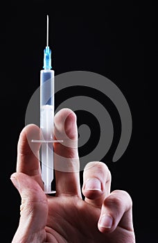 Hand hold a syringe