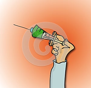 Hand hold a syringe