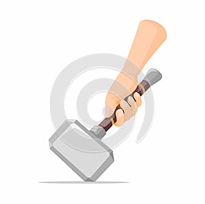 Hand hold Thor Hammer Symbol Cartoon illustration Vector