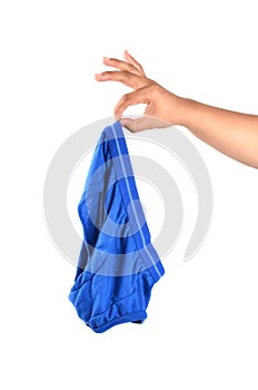 Hand hold underpants isolated