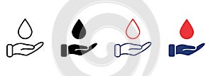 Hand Hold Water Drop Icon. Save Water to Help World Icon. Care, Save, Charity, Volunteering and Donate Concept. Sign for