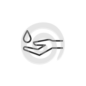 Hand hold water drop outline icon