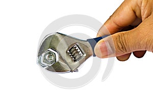 Hand hold wrench to tighten nut on white