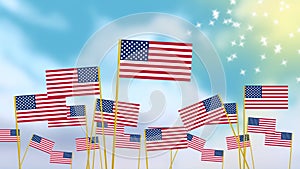 Hand holded American flag with sunshine and stars animation.