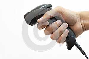 Hand holding Bar code scanner