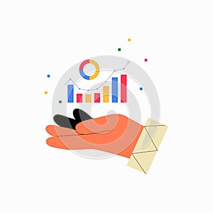 Hand Holding Bar Graph In Flat Vector Illustration Symbolizing Business Growth, Statistics, And Analytics, Isolated On