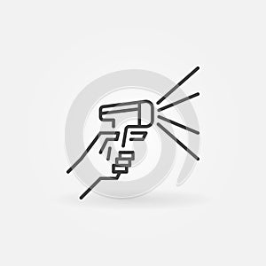Hand holding barcode scanner icon in thin line style