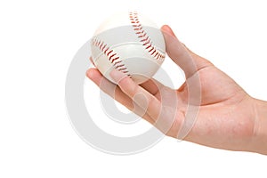 Hand holding baseball ball