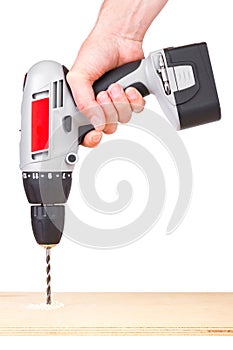 Hand holding battery drill