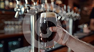 The hand holding beer glass.AI generated image
