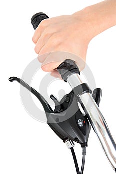 Hand holding bicycle handlebar