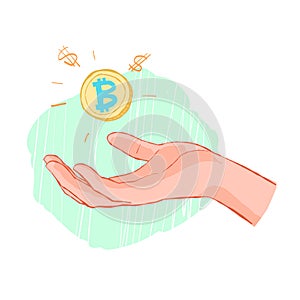 Hand holding Bitcoin crypto investment doodle set vector Hand drawn illustration