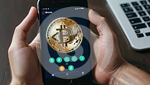 Hand Holding Bitcoin Wallet on Phone