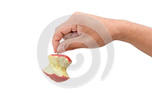 Hand holding bite red apple