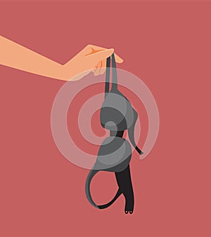 Hand Holding a Black Bra Piece of Lingerie Vector Illustration photo