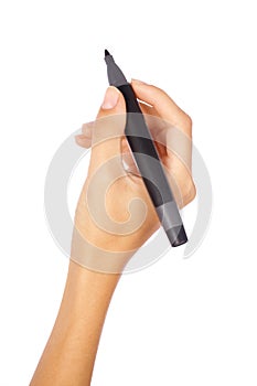 A hand holding a black marker