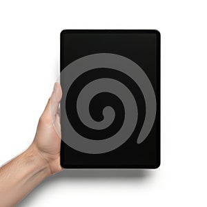 Hand holding black tablet
