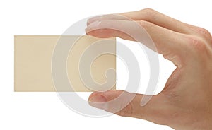 Hand holding blank business card