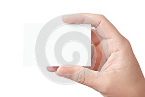 Hand holding blank business card