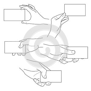 Hand holding blank business card vector set