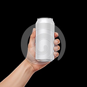 Hand Holding a Blank Can in a Bright Setting Ready for Custom Labeling