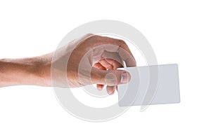 The hand holding a blank card isolated on white background,Clipping path Included