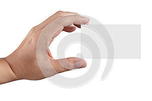 Hand holding blank paper business card