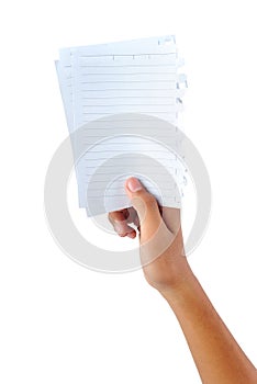 Hand holding blank papers