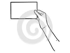 Hand is holding a blank sheet of paper icon. Vector illustration of a mans hands holding blank paper. Hand drawn blank paper in