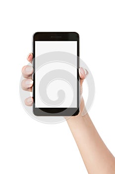 Hand holding blank smart phone