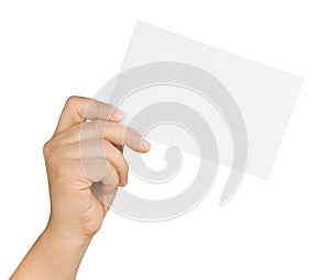 Hand Holding Blank White Card Isolated