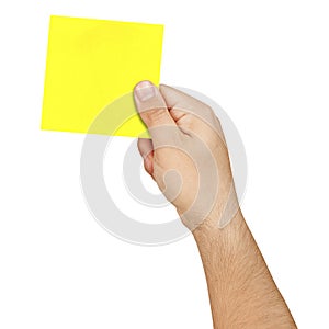 Hand Holding Blank Yellow Post-it Postit Isolated